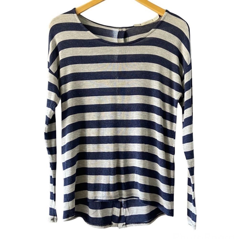 Gibson Button Back Stripes Long Sleeve Knit Top XS